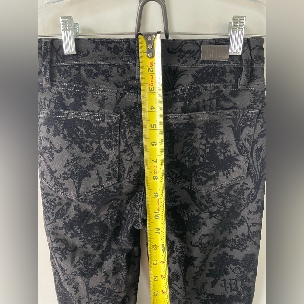 NEW PAIGE Hoxton Ankle Black Flocked Versailles Womens Skinny Denim Pants Sz 25 - Picture 7 of 10